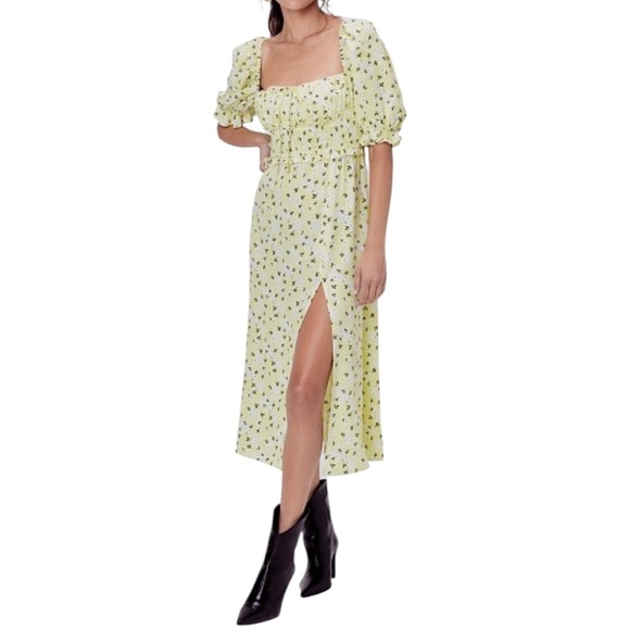 For Love & Lemons Chrysanthemum Midi Dress Lemonade - Picture 1 of 9